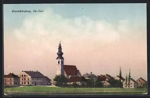 AK Gunskirchen /Ob.-Oest., Teilansicht mit der Kirche