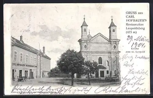 AK Leopoldsberg, Carl Hofbauer`s Restaurant und die Kirche zum hl. Leopold