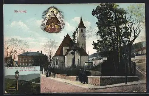 AK Sievering, Partie an der heil. Agnes, Kirche und Marienbild