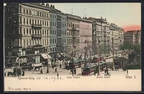 AK Wien I, Kärntner-Ring, Hotel Bristol, Grand Hotel, Strassenbahnen