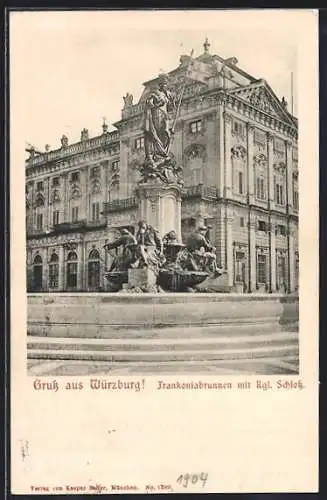 AK Würzburg, Frankoniabrunnen mit Kgl. Schloss