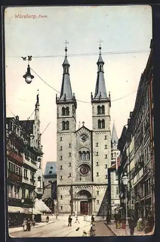 AK Würzburg, Passanten vor dem Dom