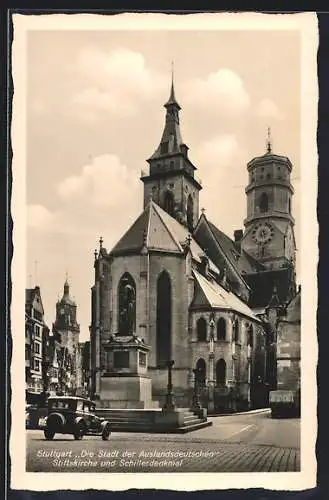 AK Stuttgart, Stiftskirche und Schillerdenkmal