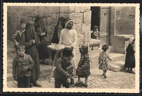 AK Jerusalem, Strassenverkäufer, Kinder, vermummte Frauen, Marktszene