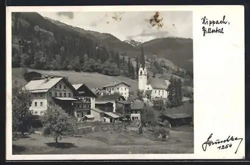 AK Hippach /Zillertal, Ortspartie mit Kirche