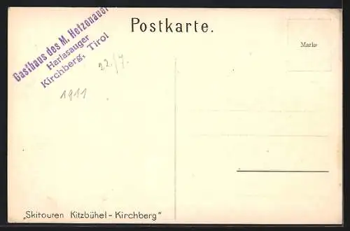 Künstler-AK Kitzbühel, Landkarte mit Kirchberg, Ehrenbachhöhe und Högl