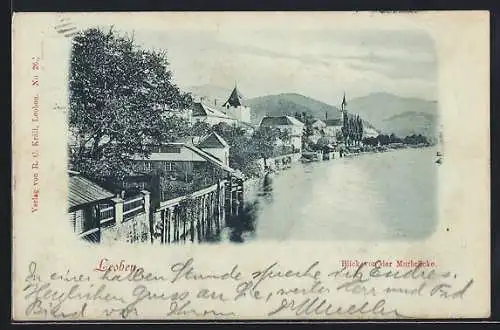 AK Leoben, Blick von der Murbrücke auf den Ort