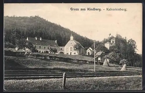 AK Kindberg, Kalvarienberg mit Kirche