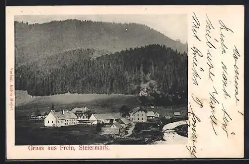 AK Frein /Steiermark, Strassenpartie mit Bergen