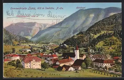 AK Lunz /N.-Oe., Teilansicht mit Scheiblingstein und Hetzkogel