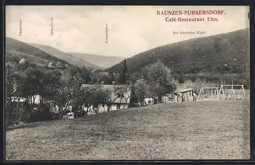 AK Baunzen-Purkersdorf, Cafe-Restaurant Ehn. mit Feuerstein, Speichberg und Kronavetter