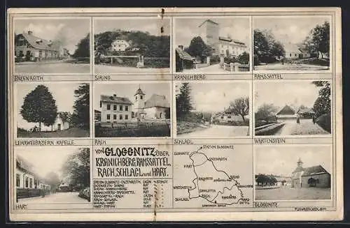 AK Gloggnitz, Enzenreith, Lehrwegbauern-Kapelle, Landkarte mit Hart, Wartenstein und Siring