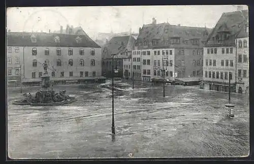 AK Nürnberg, Hochwasser-Katastrophe am 5.2.1909, am Hauptmarkt