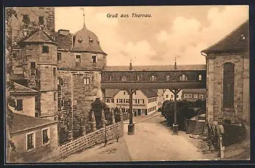 AK Thurnau, Strassenpartie mit Holzbrücke