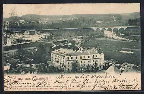 AK Traunstein, Ortsansicht mit Blick zum Viadukt