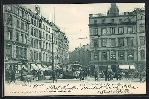 AK Hamburg, Strassenbahn Ecke Grosser Burstah & Rödingsmarkt