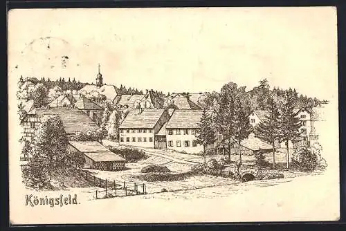 Künstler-AK Königsfeld / Baden, Ortspartie mit Kirche