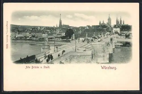 AK Würzburg, Alte Brücke und Stadtansicht