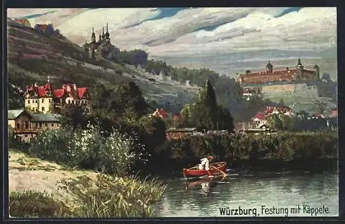 AK Würzburg, Festung mit Käppele und Ruderboot