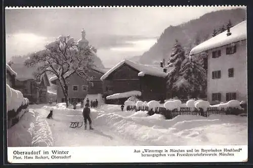 AK Oberaudorf, Ortsansicht im Winter