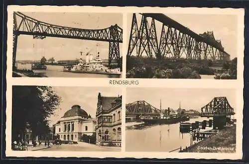 AK Rendsburg, Hochbrücke, Stadttheater, Strassen-Drehbrücke