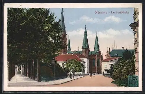 AK Oldenburg / Oldenburg, Ortspartie mit Lambertikirche und Allee