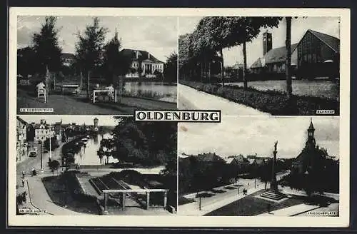 AK Oldenburg / O., Bahnhof, Friedensplatz, Hunte und Dobbenteich