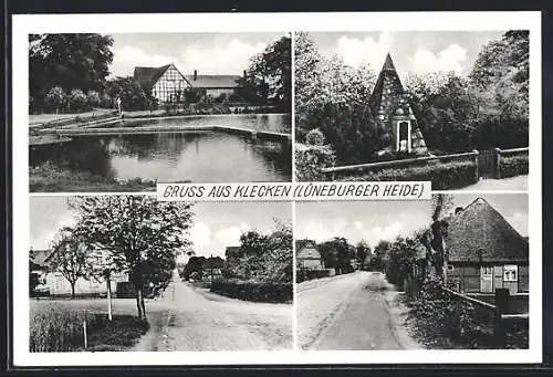 AK Klecken i. Lüneburger Heide, am teichufer, Strasse mit Wohnhäusern, die kleine Pyramide