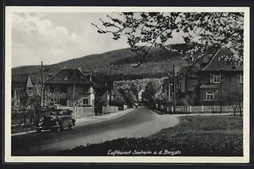 AK Seeheim a. d. Bergstr., Ortsansicht mit Auto