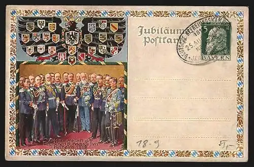 Künstler-AK Kelheim, 100 Jahrfeier der Deutschen Befreiungskämpfe Juni 1813, Befreiungshalle, Ganzsache Bayern