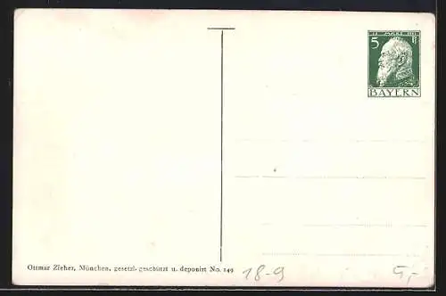 AK Portrait König Ludwig III., umgeben von Briefmarken, Ganzsache Bayern
