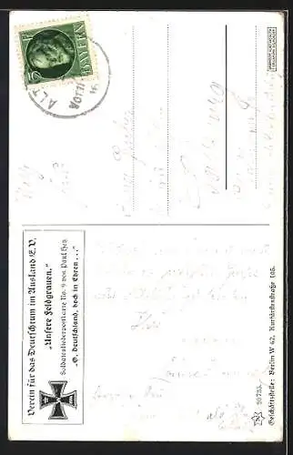 Künstler-AK P. Hey: Soldatenliederkarte Nr. 9, O, Deutschland, hoch in Ehren, Armee erstürmt ein Haus