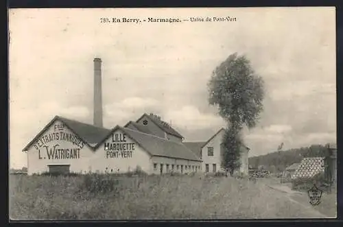 AK Marmagne, Usine de Pont-Vert et cheminée industrielle