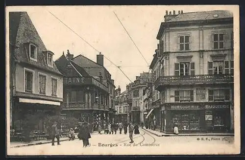 AK Bourges, Rue du Commerce animée avec passants et boutiques