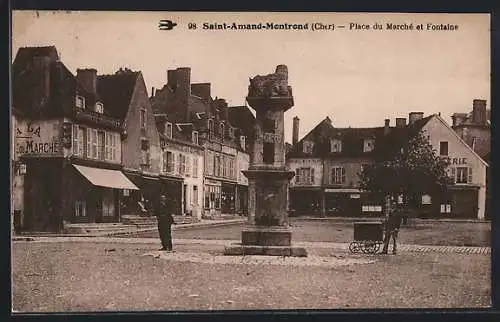 AK Saint-Amand-Montrond, Place du Marché et Fontaine