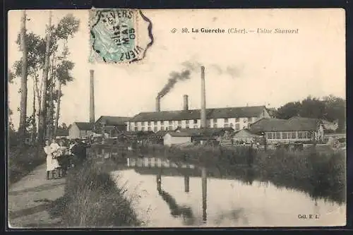 AK La Guerche, Usine Sauvard et canal avec passants