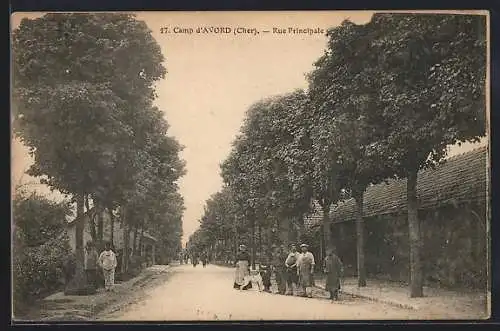 AK Avord, Rue Principale avec des passants et arbres alignés