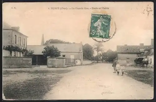 AK Bussy, La Grande Rue, École et Mairie