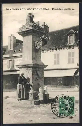 AK St-Amand-Montrond, Fontaine publique avec femme et enfant