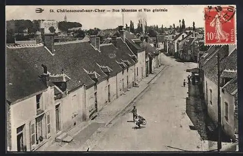 AK Châteauneuf-sur-Cher, Rue Mozenne et Vue générale