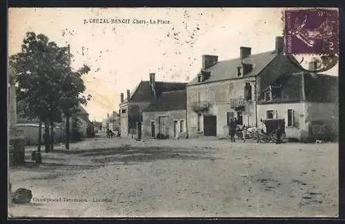 AK Chezal-Benoît, La Place avec calèche et bâtiments historiques