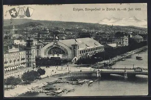 AK Zürich, Eidgen. Sängerfest 1905, Festhalle, Wappen