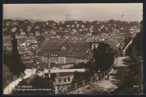 AK St. Gallen, St. Georgenstrasse mit Kloster