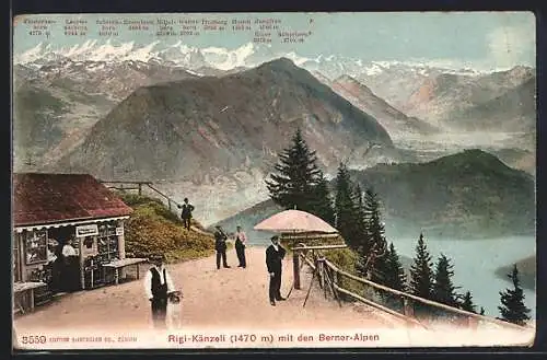 AK Rigi-Känzeli, Ortsansicht mit Berner Hochalpen, Ferngläser