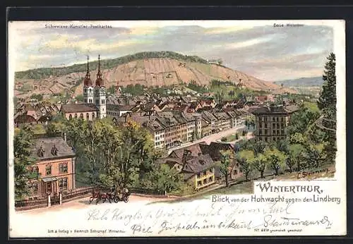 Künstler-Lithographie C. Steinmann: Winterthur, Blick von der Hohwacht gegen den Lindberg