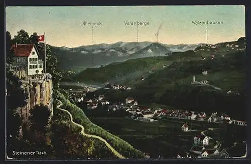 AK Thal /SG, Steinerner Tisch, Gasthaus mit Blick auf Rheineck, Vorarlberge und Walzenhausen