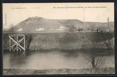 AK Pont-de-l`Arche, La Côte des deux Amants et la rivière en premier plan