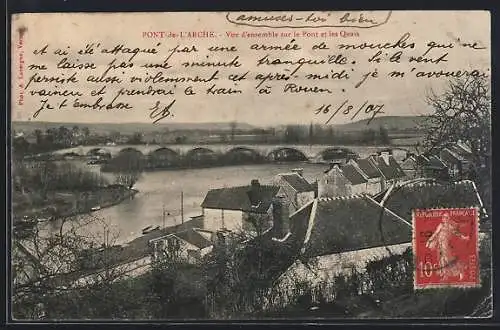 AK Pont-de-l`Arche, Vue d`ensemble sur le pont et les quais