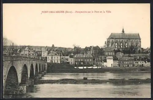 AK Pont-de-l`Arche, Perspective sur le Pont et la Ville