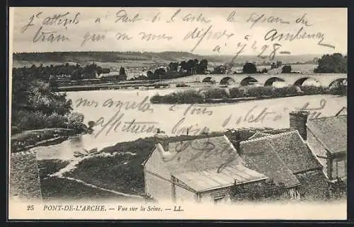 AK Pont-de-l`Arche, Vue sur la Seine et le pont pittoresque